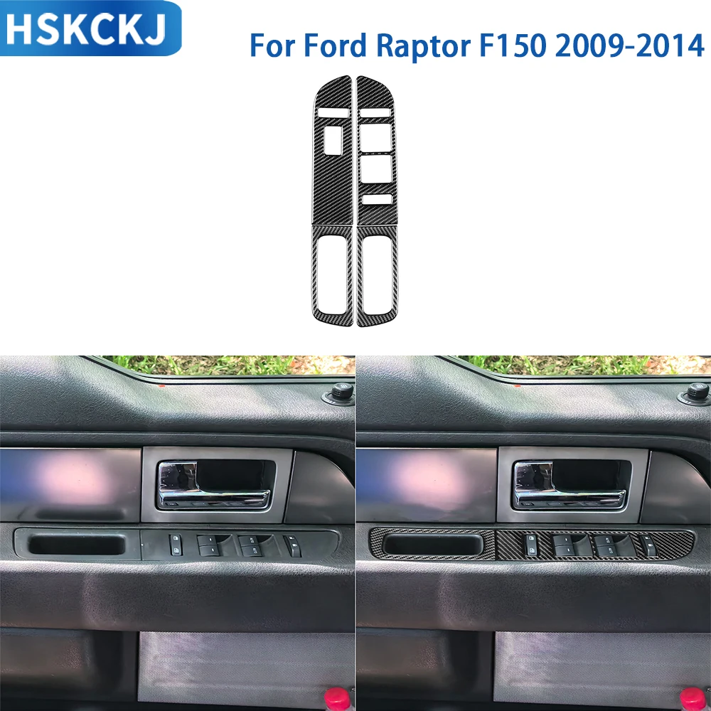 For Ford Raptor F150 2009-2014 Accessories Real Soft Carbon Fiber Interior Front Door Switch Lift Panel Cover Trim Sticker