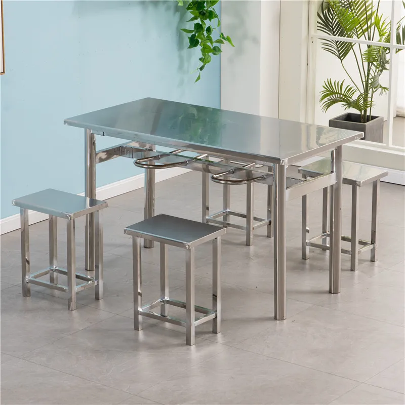 

Canteen Stainless steel dining table School Factory staff Hospital 4 people 6 people dining table and chair combination
