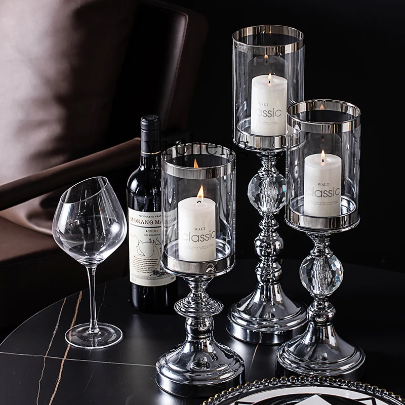 

ZYA Crystal Candle Holder Ornament Romantic Modern Simple Light Luxury Dining Table Vintage Candlelight Dinner Prop