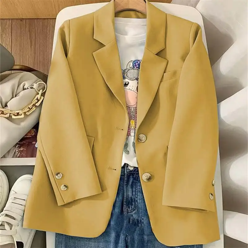 

Spring Summer Women's Faion Casual Jaet Coat Long Sve Pure Polyester Fiber Single Button Color