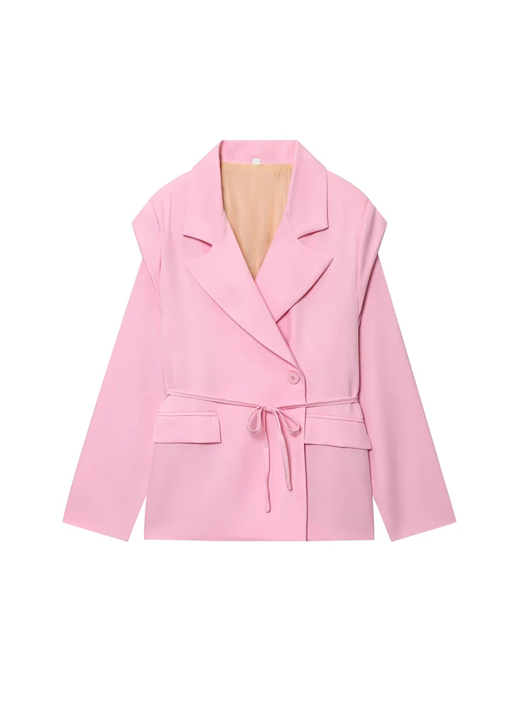 

European and American style autumn women's clothing new fashion wide shoulder belt silhouette loose suit jacket