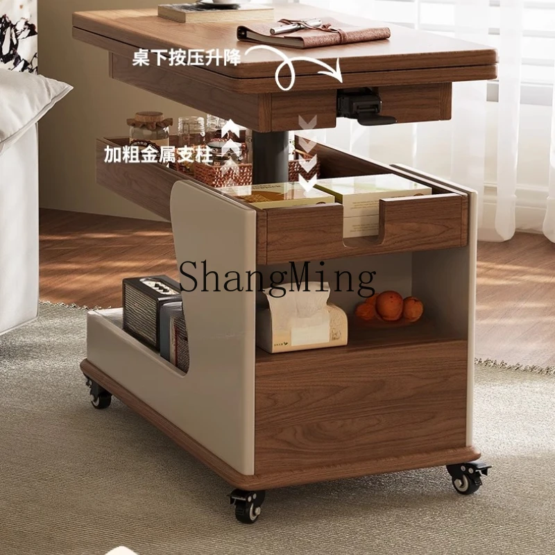 

ZYY small apartment living room movable side cabinet multi-functional tea table lifting folding solid wood trolley