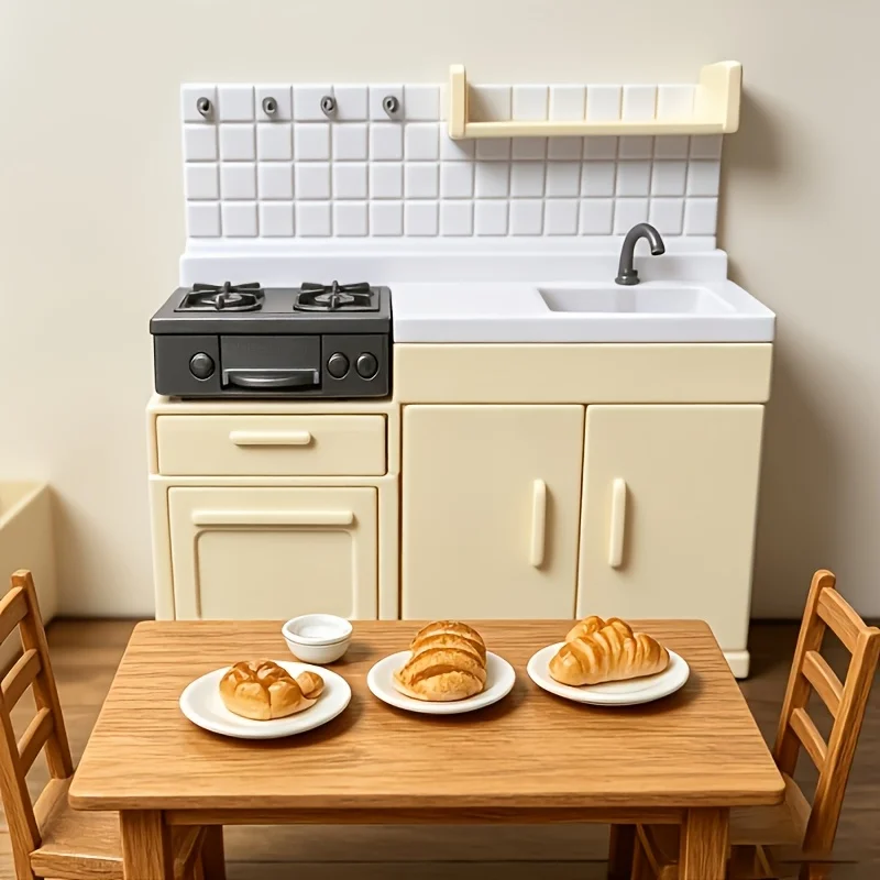 20pcs 1:12 mini kitchen set (random color), dollhouse cookware & cabinets, self-assembly, ideal for photo props and desk decor
