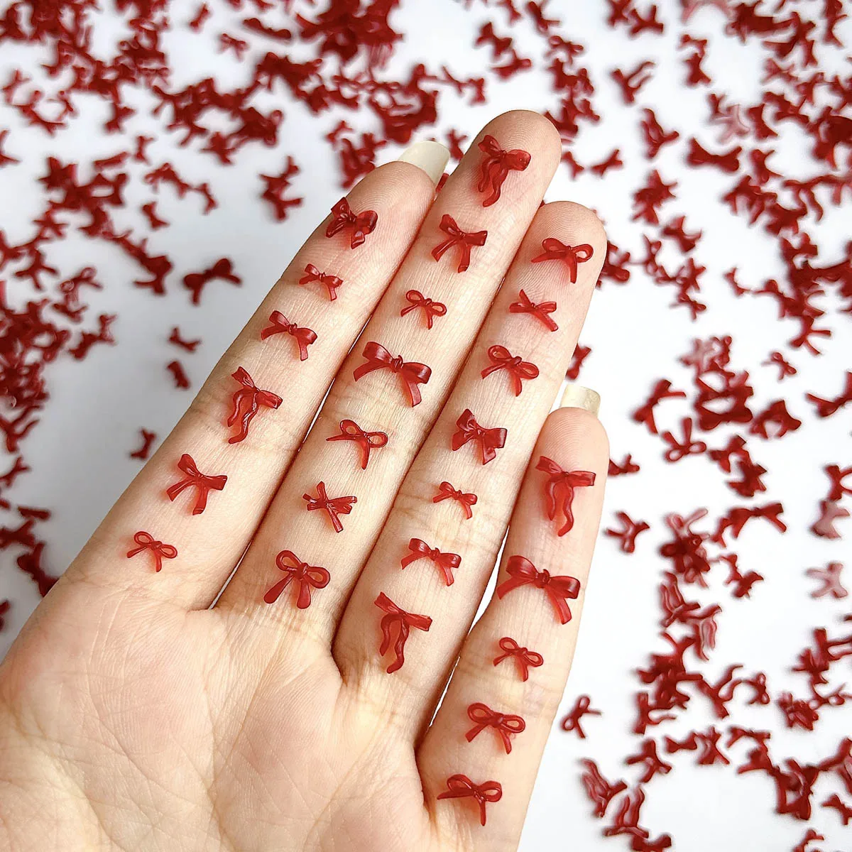 50PCS 3D Translucent Sweet Mini Bow Tie Nail Art Decorations Multiple Style Minimalist Red Bowknots Resin Nail Charms for DIY
