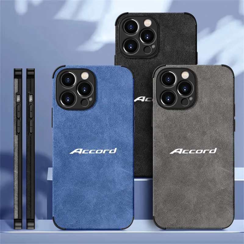 

Suede All Inclusive Style Car Phone Case For Honda Accord Logo For iPhone 16 15 13 14 12 Pro Max Mini 8 XR XS 16 Plus 15Pro MAX