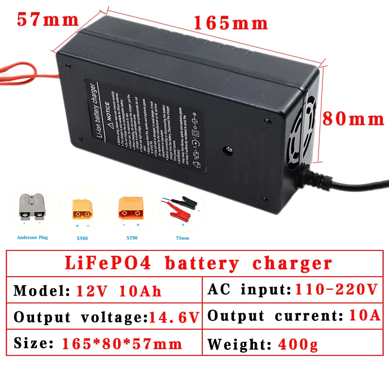Cargador Lifepo4 de alta potencia, 4S de 12v, 10A, 14,6 V/12,8 V, 110-220V, para batería de fosfato de hierro y litio