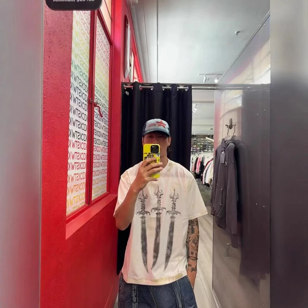 Thug Club 2026 New Print Short-Sleeve T-Shirt Streetwear Brand Black & White High-Street Cotton Letter Print Relaxed Fit