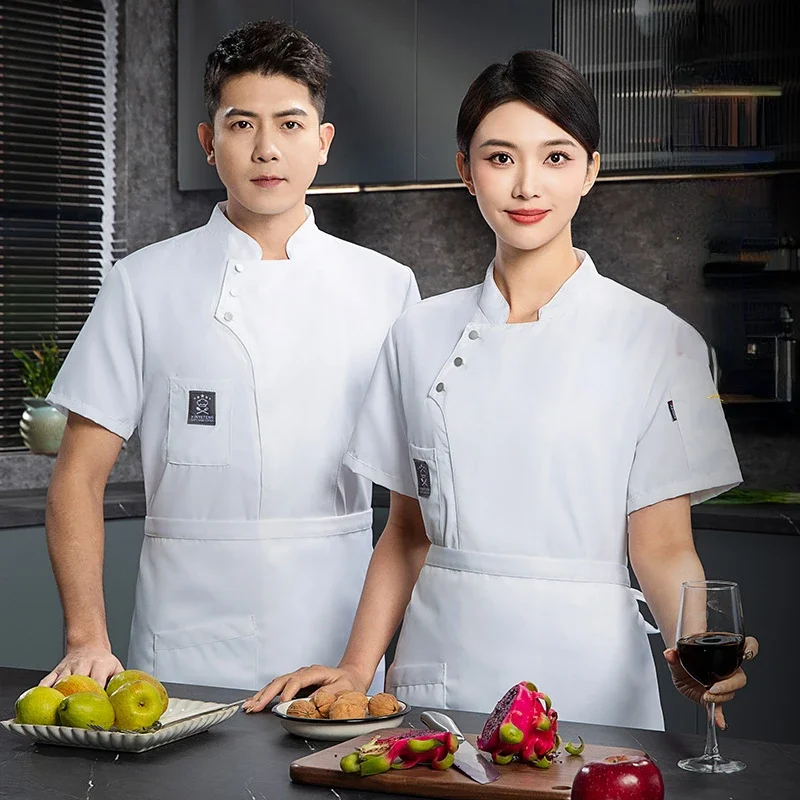 Men chef uniform jacket short sleeve chef T-shirt restaurant coat Bakery Food Service Breathable mesh Cooking chef clothes logo