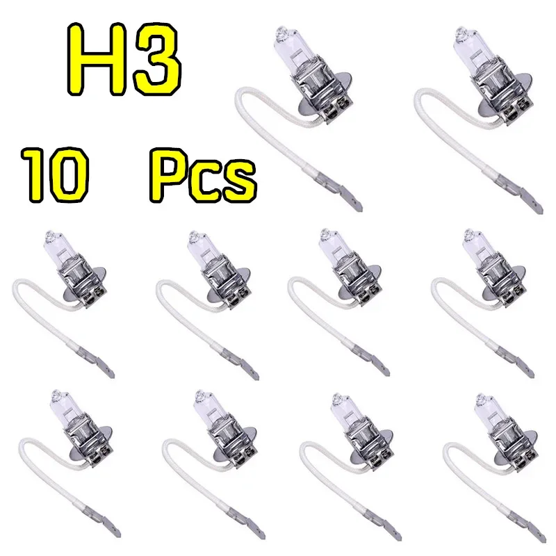 

10pcs H3 white transparent quartz glass headlamp automobile 12V55W halogen bulb fog lamp 3200K wholesale