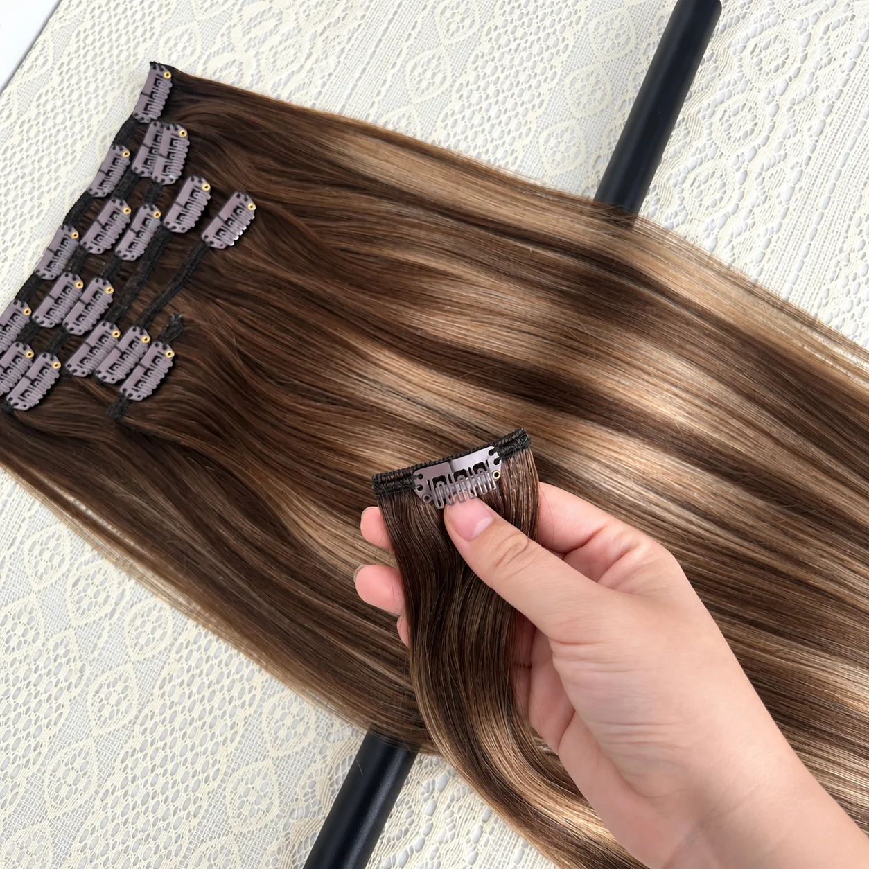 18-26 Inch Clip In Hair Extensions 100% Human Hair T4/27/P4 Highlight Ombre Real Remy Straight Hair 120Grams/Pack 7Pcs/Sets Colored Clip on Hair Extension For Women