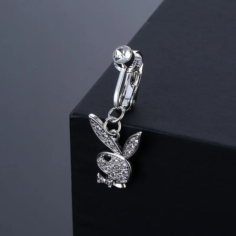 Fake Belly Piercing Jewelry Rabbit Dangle Belly Button Rings for Women Rhinestones Body Jewelry Navel Rings Hot Sale Piercings