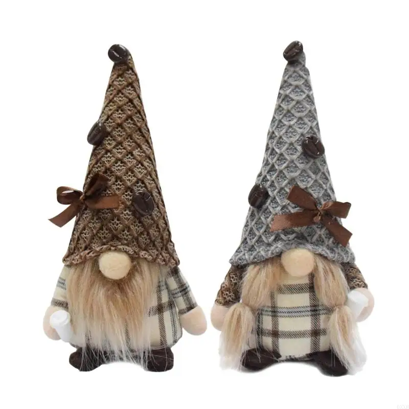 2Pcs Coffee Lover Gnomes Plush Dolls Figurines for Couples and Collectors 0XXB