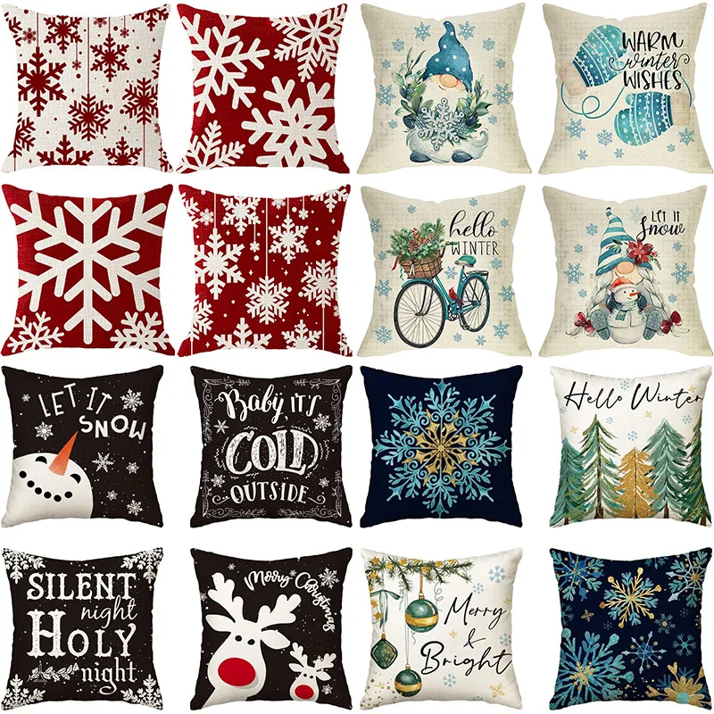 

Merry Christmas Snowflake Tree Decoration Pillow Cover, 40x40cm Winter Holiday Cushion Cover Sofa Decoration