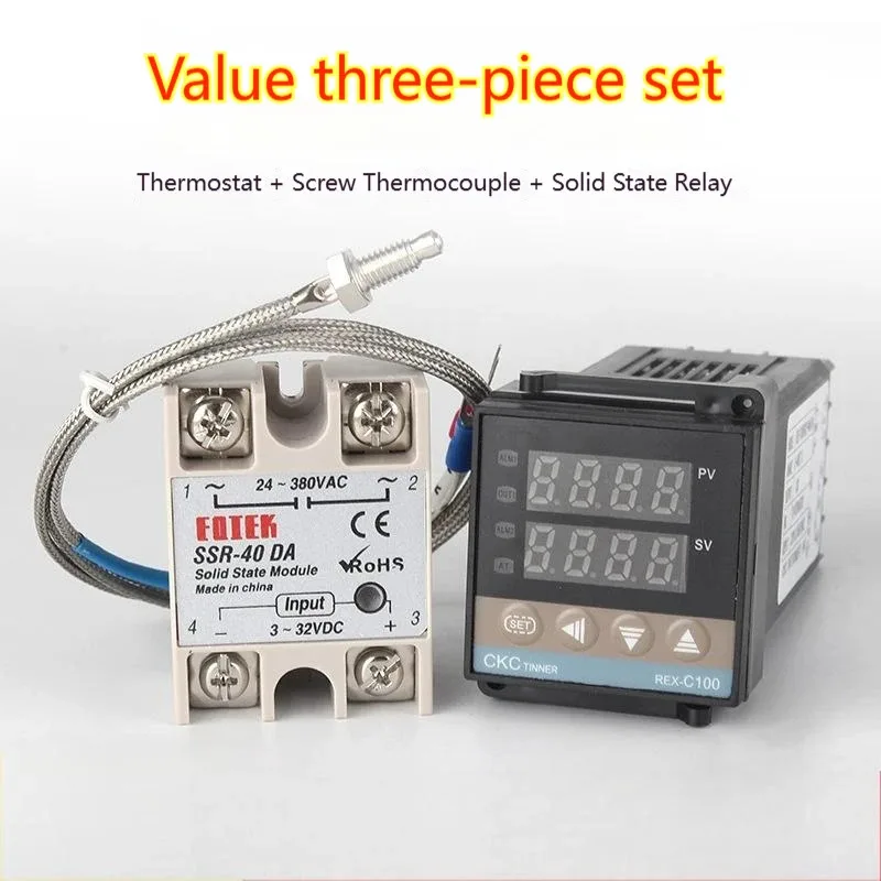 Digital PID Temperature Controller REX-C100 REX C100 thermostat + 40DA SSR Relay+ K Thermocouple 1m Probe RKC Screw thermocouple