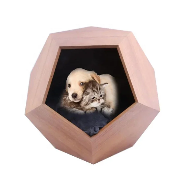 2019 Wholesale Cute Polygon Cat Furniture Pet Wood Bed Wooden Cat House