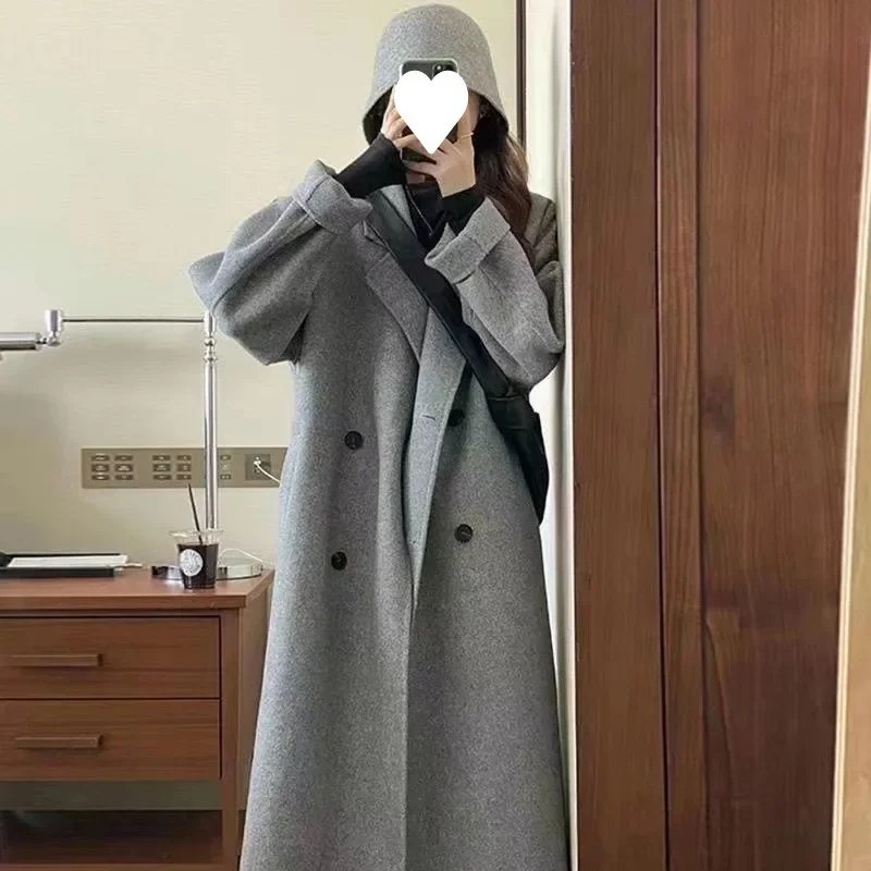 Korean Style Women's Double-Faced Woolen Coat Medium-Length Slimming Outerwear Jacket Double-Sided Tweed Special Season Sale