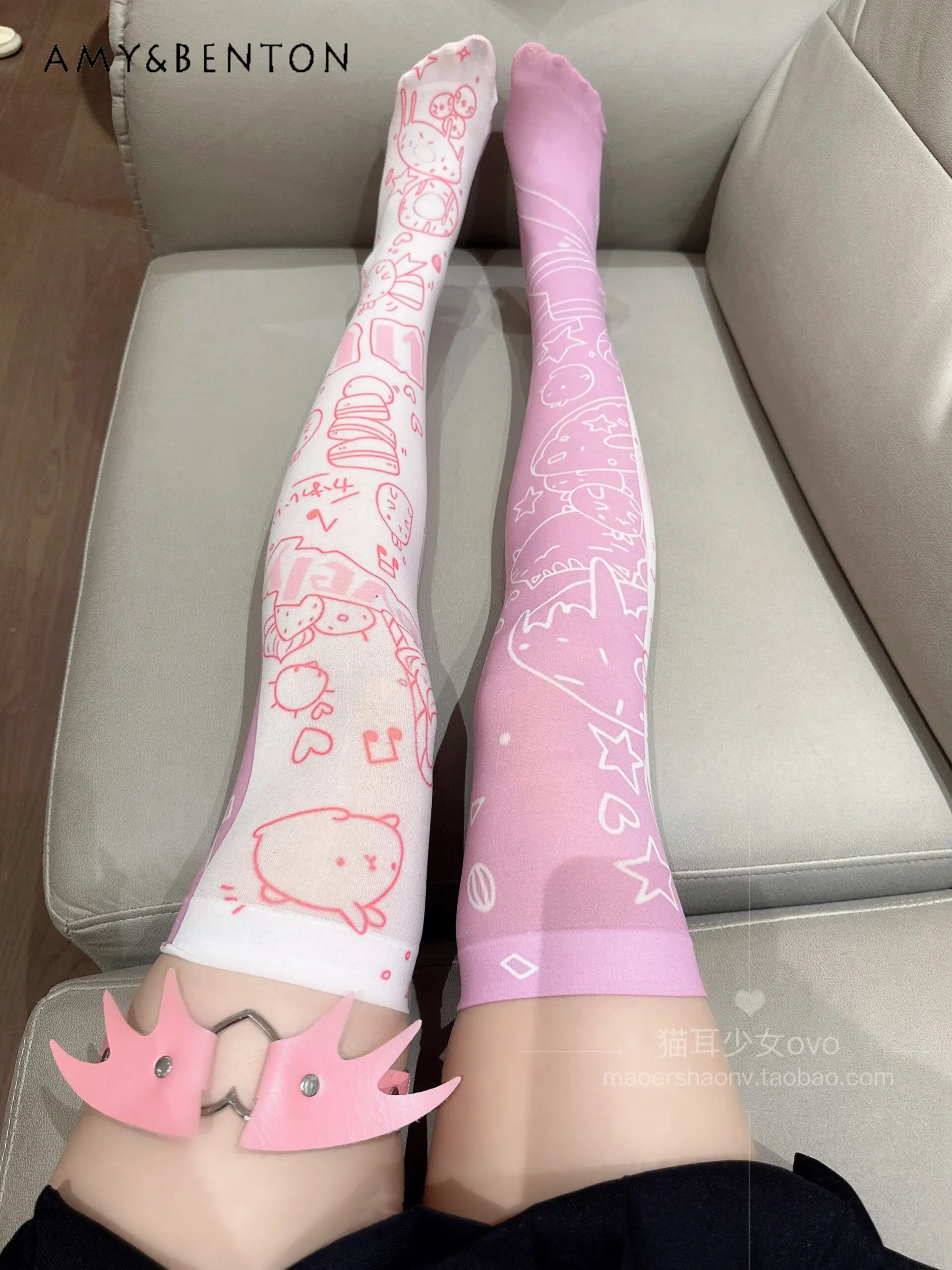 

Sweet Two-dimensional Cartoon Print Stockings Female Lolita Style Cute Anime Pink Knee Stockings Sub Jk Girl Sexy High Leg Socks
