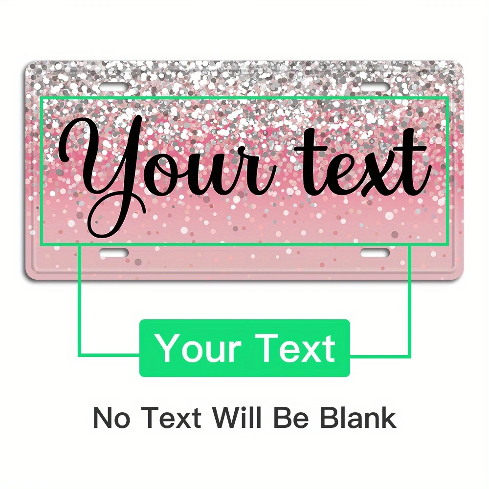 Custom Glitter Pink Gradient License Plate Tin Painting Sign Personalized Custom Text 15x30cm 5.9x11.8 Inch Metal Tin Wall Plaqu