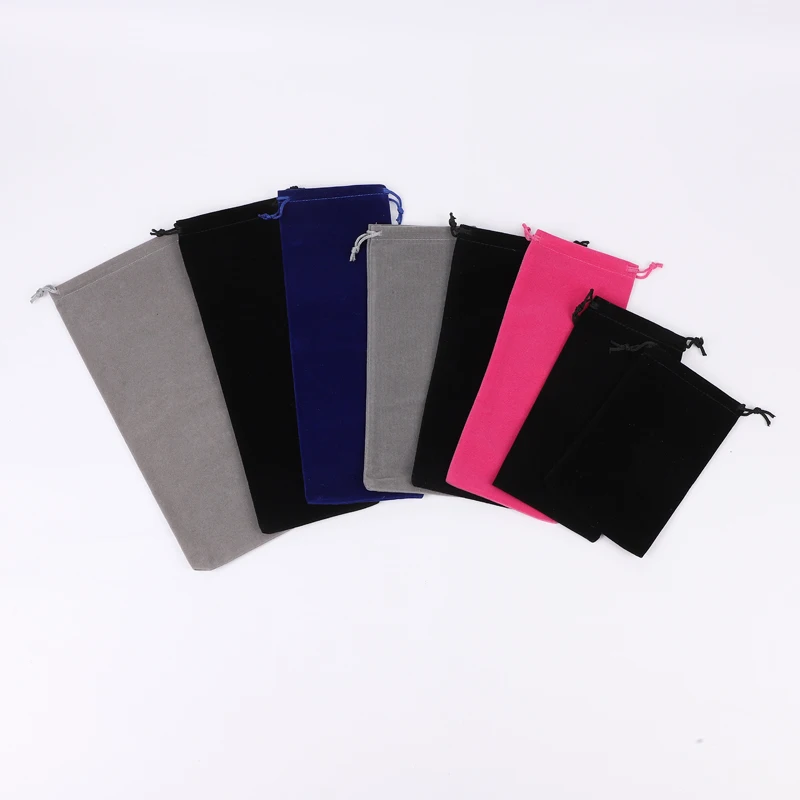 

50pcs/lot 10x20cm/3.9x7.9 inches Velvet Drawstring Gift Pouches Custom Logo Printed Jewelry Packaging Wedding Favor Display Bags