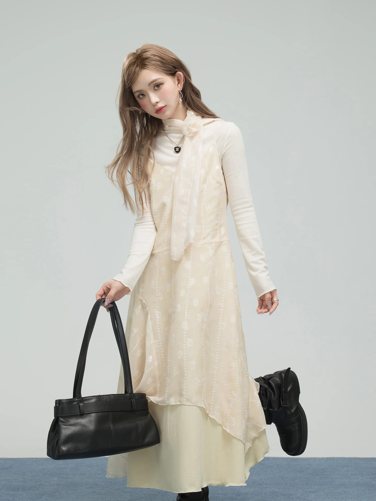 

Женское модное платье Oneofuuu с принтом и съемным шелковым шарфом, многослойное, для повседневной носки, работы и вечеринок