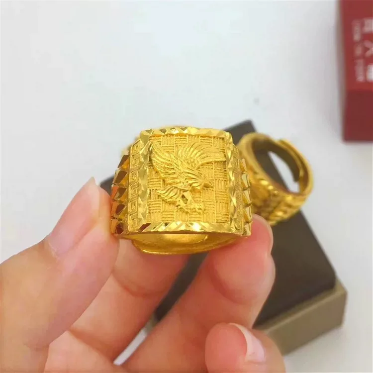 فاخر 24K 9999 الذهب الخالص الذهب الحقيقي الرجال النسر افتتاح حلقة قابل للتعديل الدائري #3