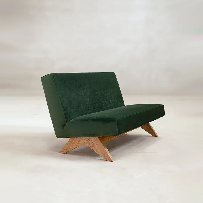 Custom designer retro furniture solid wood green velvet double people's residence small-sized armchair in middle ages