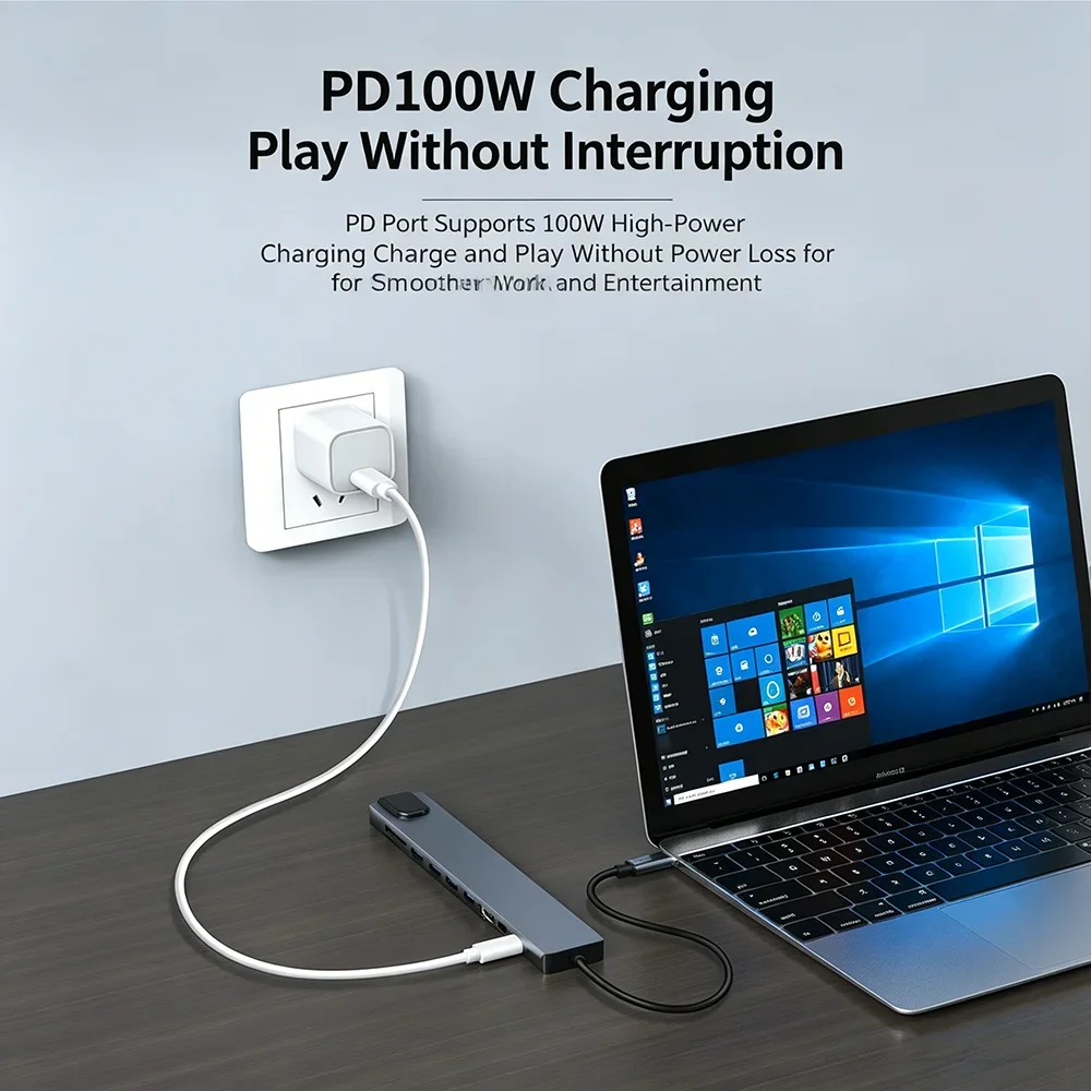 KEBIDUMEI 10-in-1 USB C Docking Station TYPE-C HUB 4K HDMI 100Mbps Ethernet PD 100W 4 USB Ports SD TF for Laptop MacBook Pro Air
