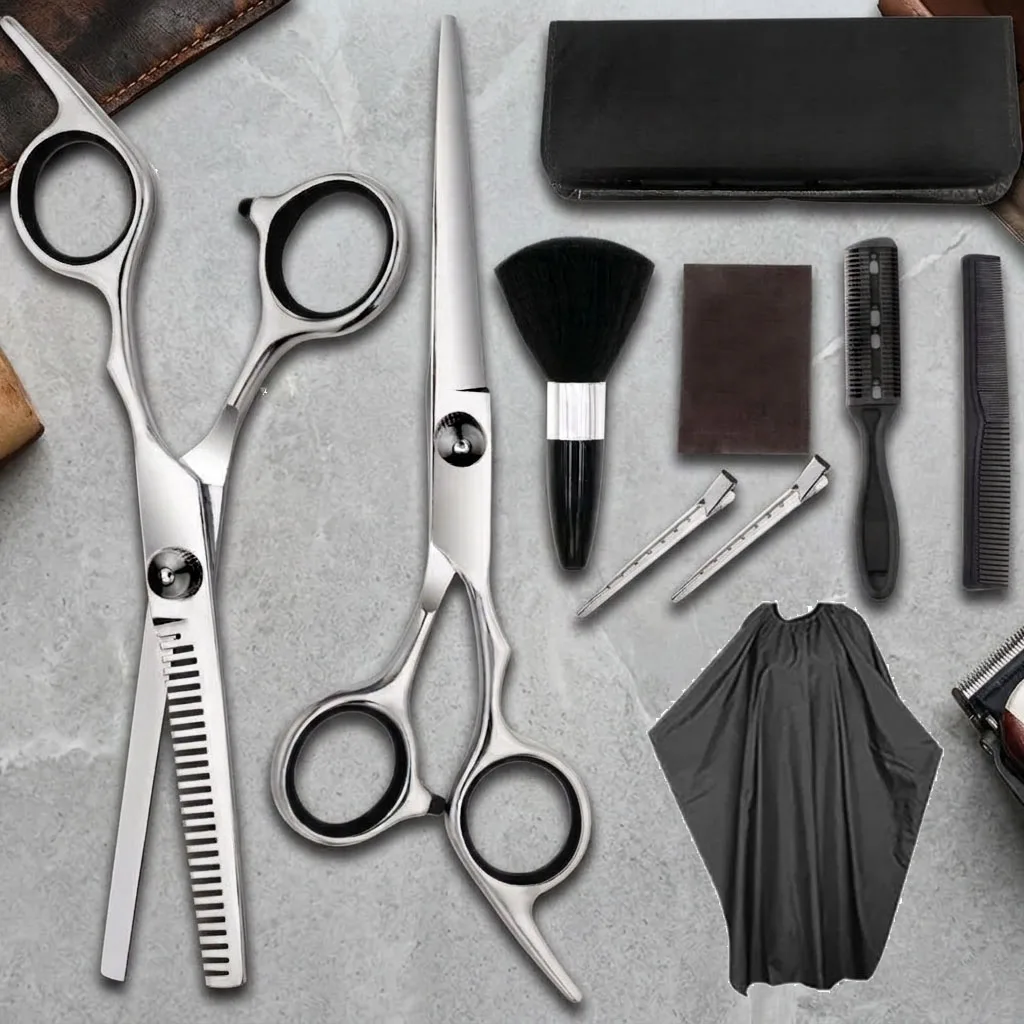 Professional Hair Cutting Scissors Set 8.66 Inch Stainless Steel Thinning Shears & Fringe Scissors for Barbers Salon Home Use