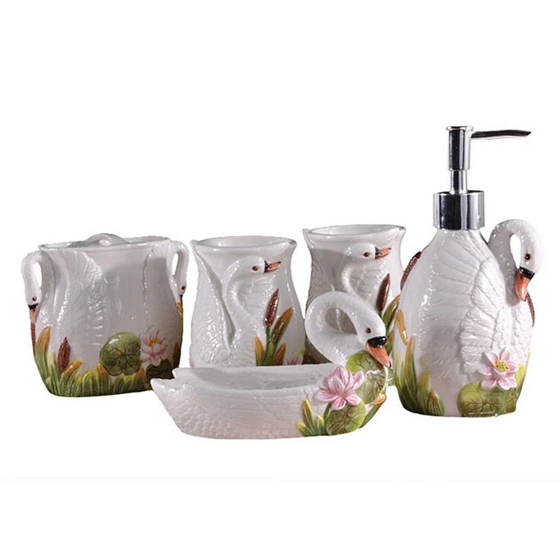 Swan Ceramic Toothbrush Holder, Soap Dish, Bathroom Accessories Set Kit, Bathroom Organizer, Wedding Gifts