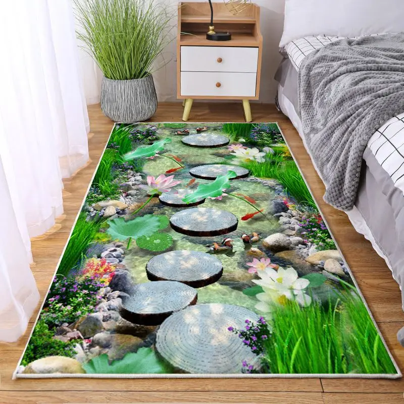 3D Pastoral Style Luxury Living Room Carpet Decoration Bedroom Bedside Non-slip Soft Rug Big Size Easy Clean Lint-free Foot Mat