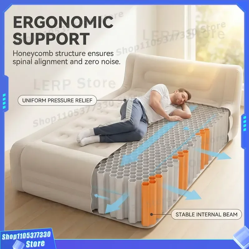 Portable PVC Flocking Air Bed with Built in Pump Custom Folding Inflatable Mattress for Indoor Household Use and Outdoor