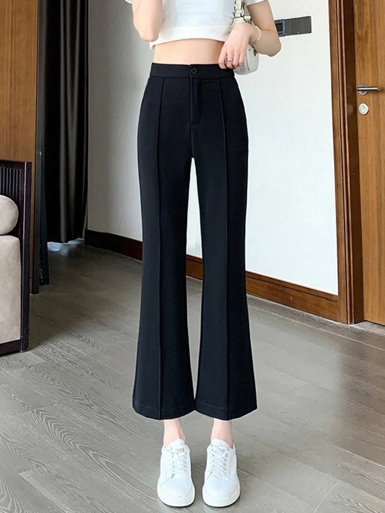 Effen kantoor losse ijszijde damesbroek Koreaanse modetrends 2025, katoen, geheel medium, hoge kwaliteit, vintage Xxl damesbroek