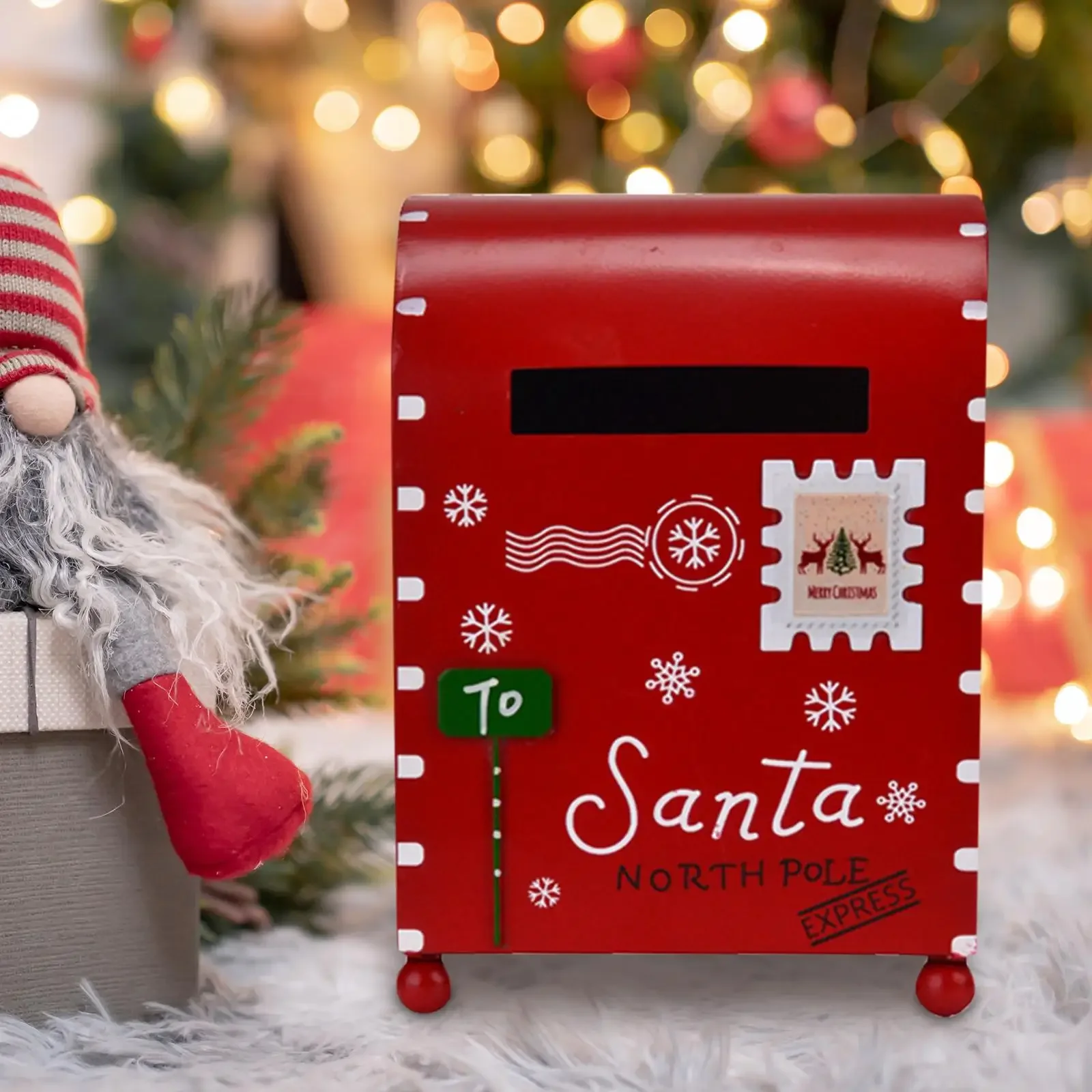 Metal Christmas Mailbox with Postbox Design Xmas Delivery Letter Box for Garden Holiday Party Wedding Farmhouse Decor