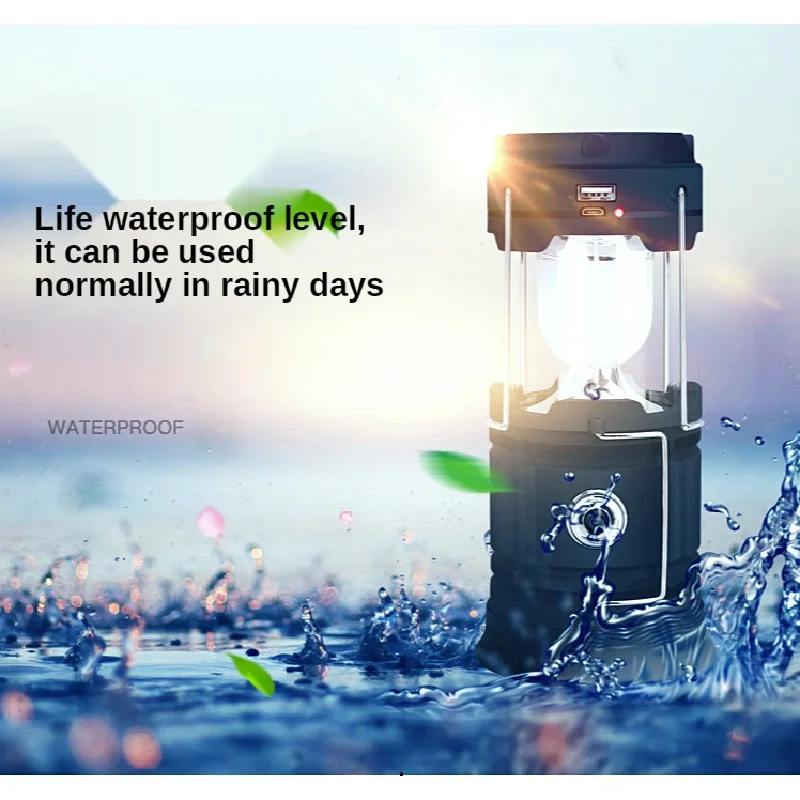 Portable LED Lanterns Solar Tent Light Outdoor Waterproof Telescopic Torch Flashlight Camping Lamp Emergency Working Lights