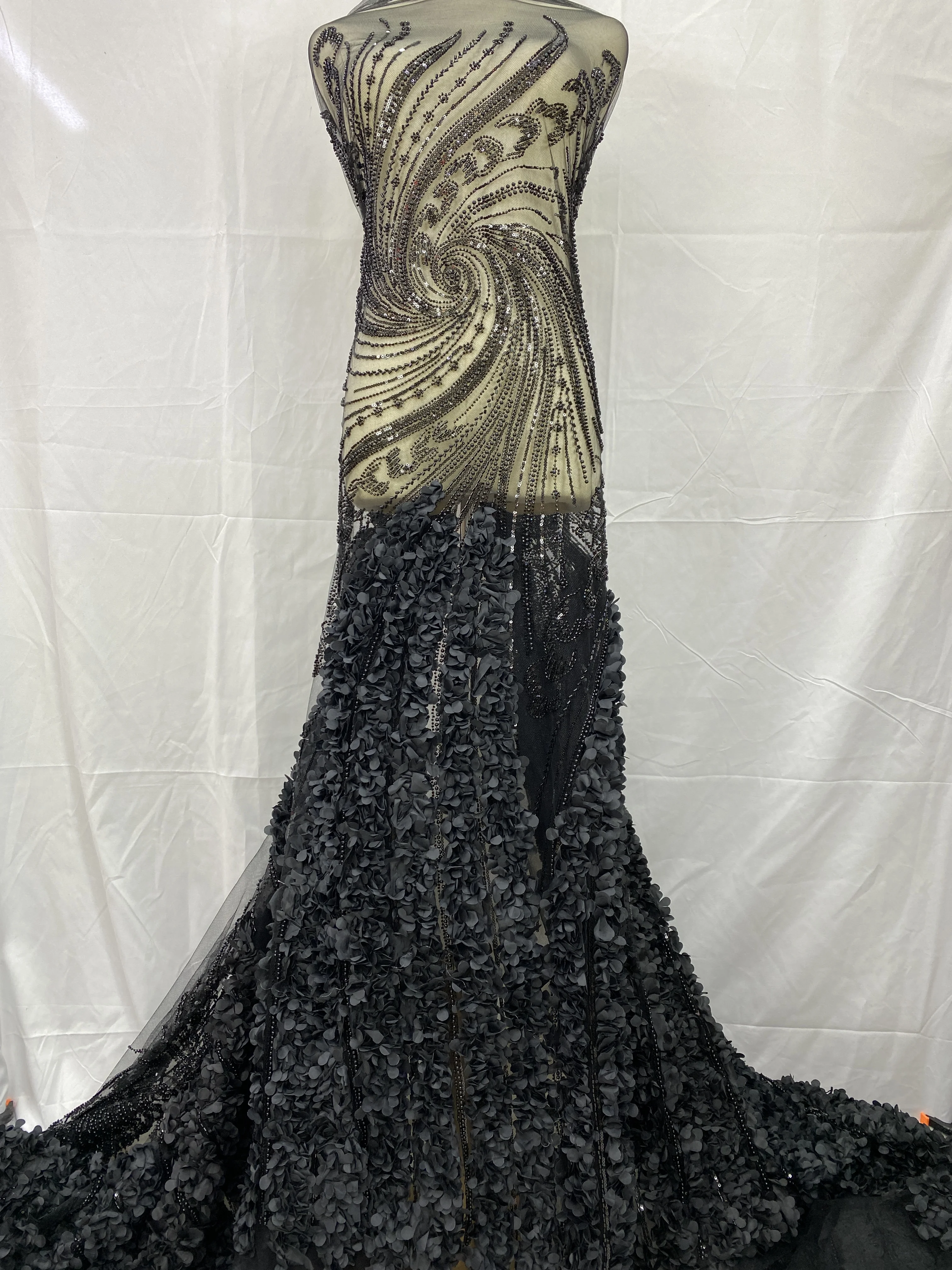 2025 Fashion French Mesh 3D Flowers Embroidery Beaded Lace Fabric With Sequins African Nigerian Fabric For Wedding Dresses Party