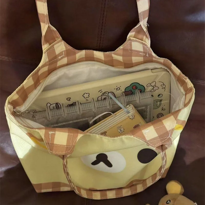 2025 New Model Rilakkuma Cute Cartoon Illustration Cute Canvas Bag One Shoulder Large Capacity Commute Leisure Student Cloth Bag