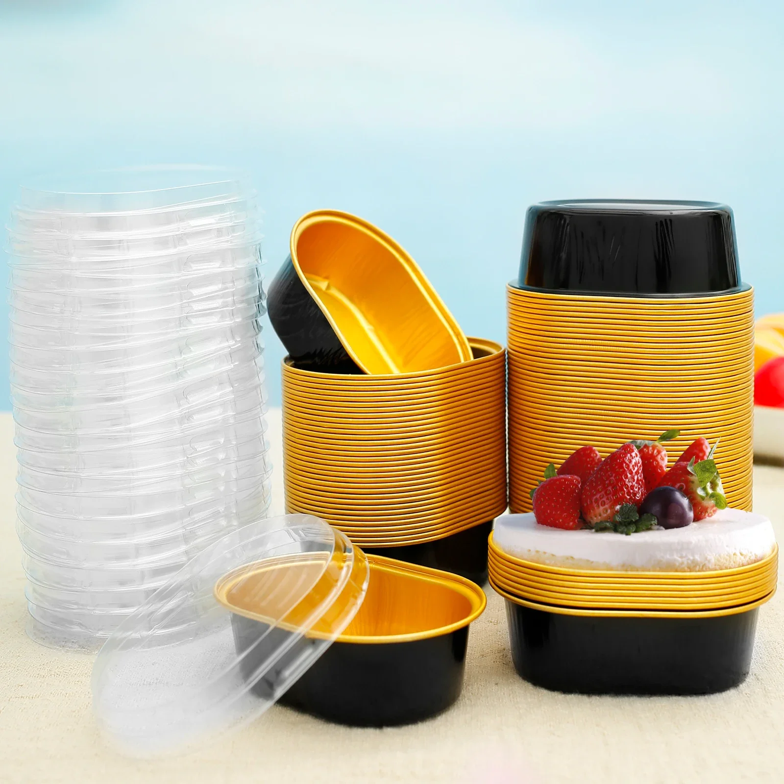 100 Uds. Revestimientos de papel de aluminio para magdalenas, tazas de pastel de aluminio portátiles resistentes al calor, revestimientos redondos antiadherentes de aluminio para magdalenas, fáciles de usar