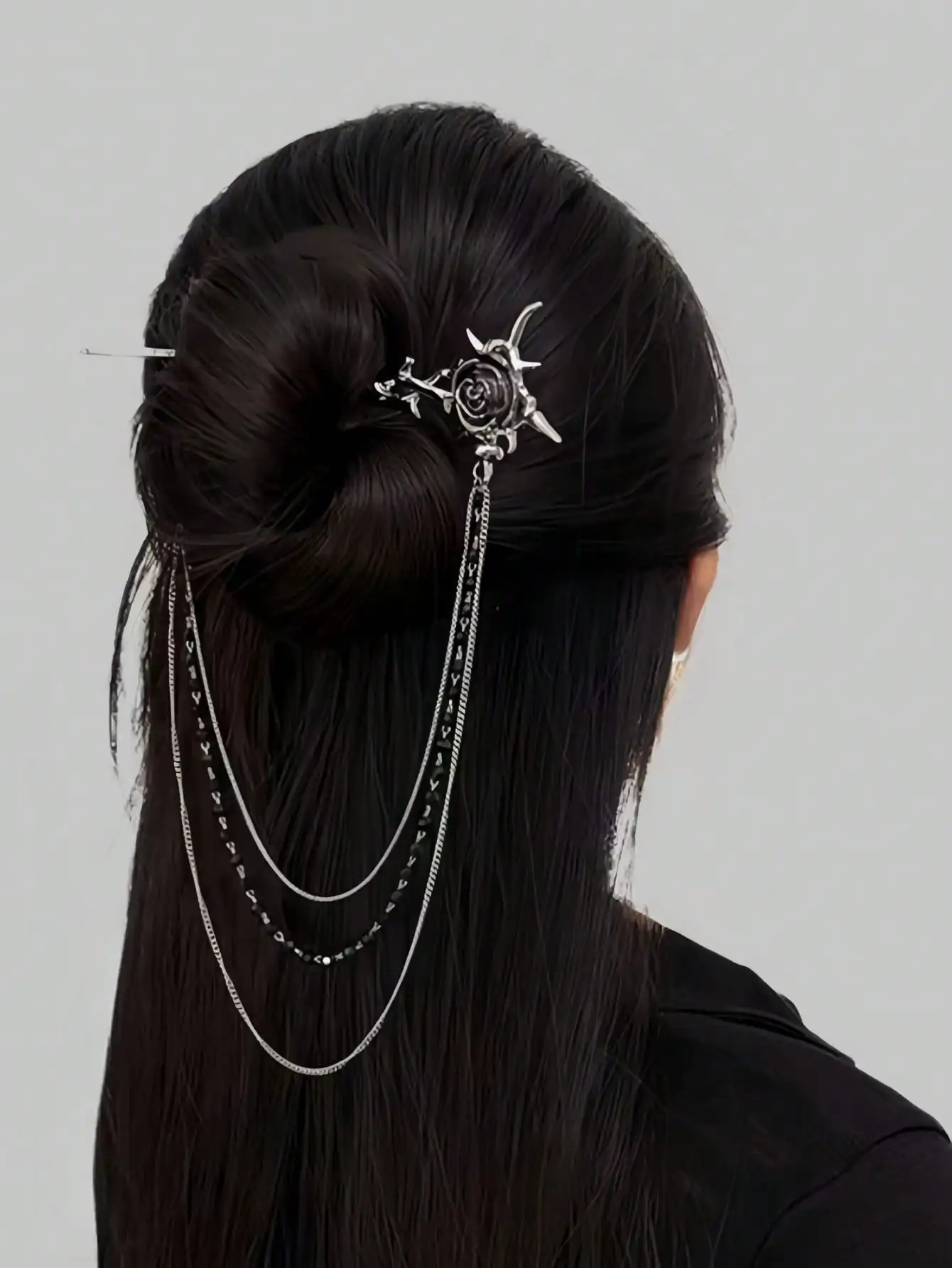 Goth Style Rose Thorn Tassel Beaded Hair Accessory Fashion Hair Bun Maker Hair Styling Clip