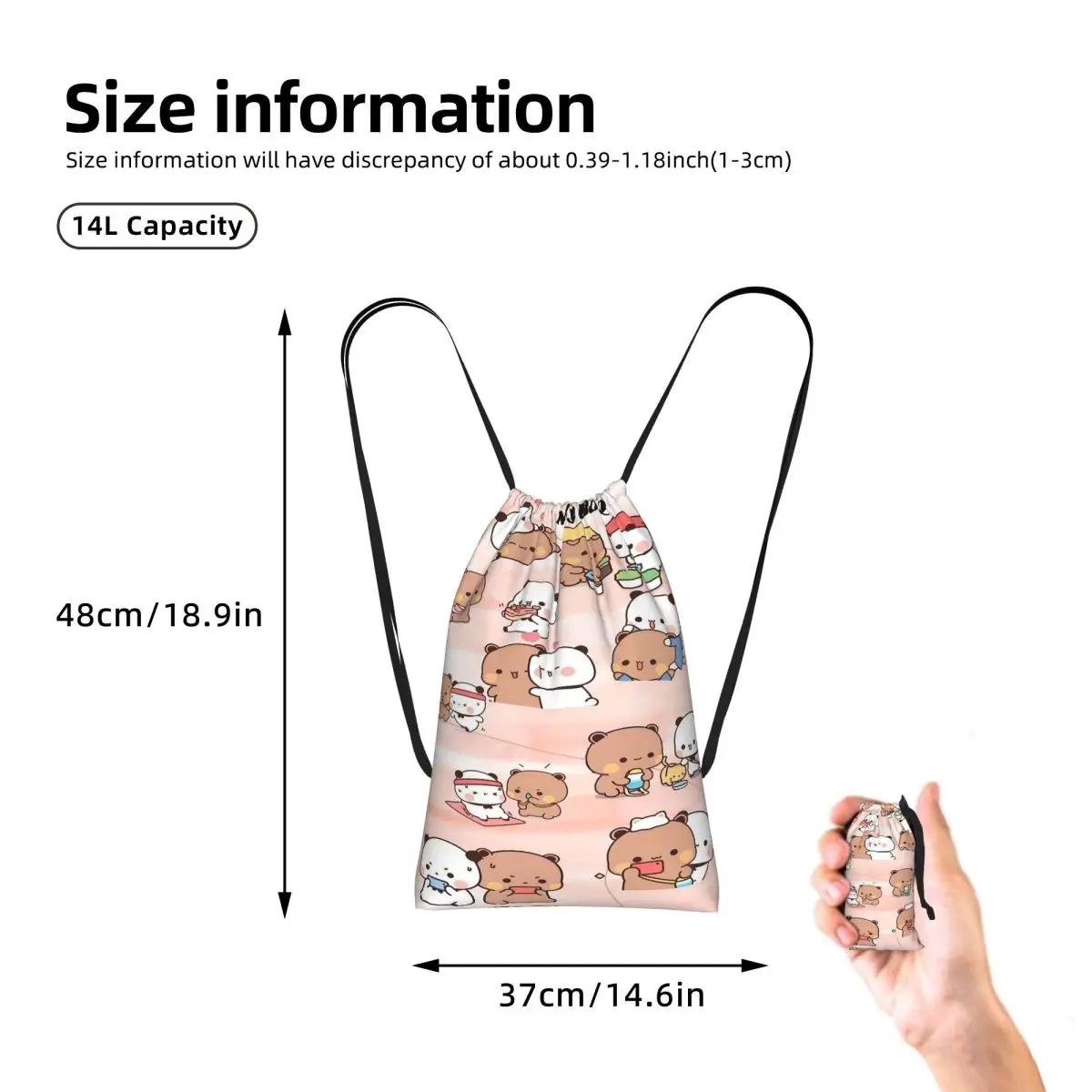 Bear And Panda Bubu Dudu Drawstring Backpack hiking cycling Bag Lightweight Foldable Storage Drawstring Bag for Men Women
