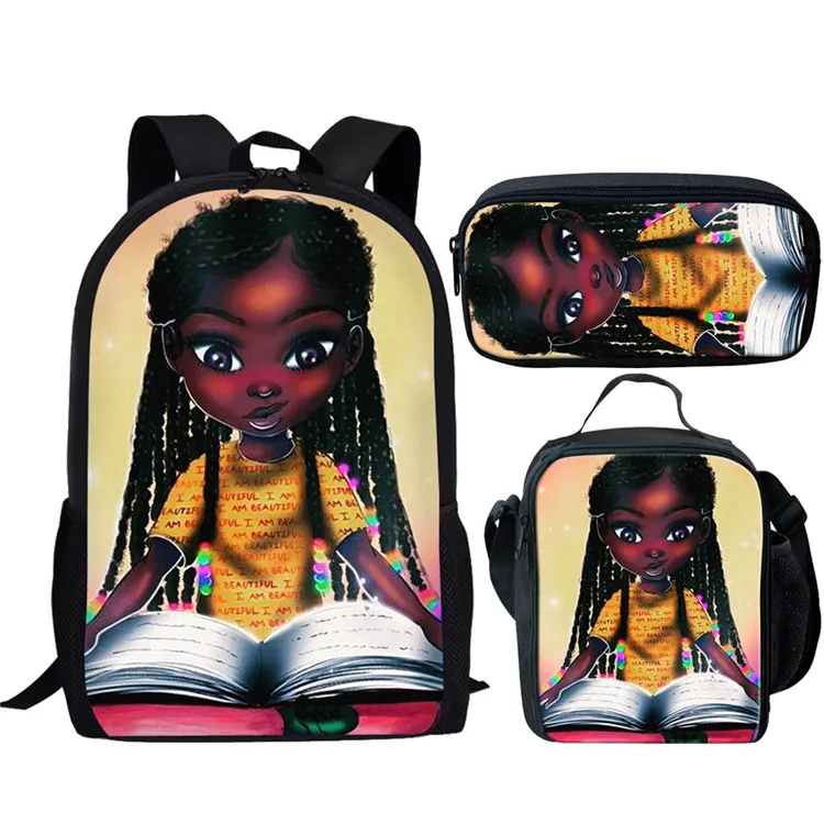 Dropshipping Custom African Girls Children School Bag Sets Black Afro Girl Magic Bookbag for Kids Children Schoolbags Satchel