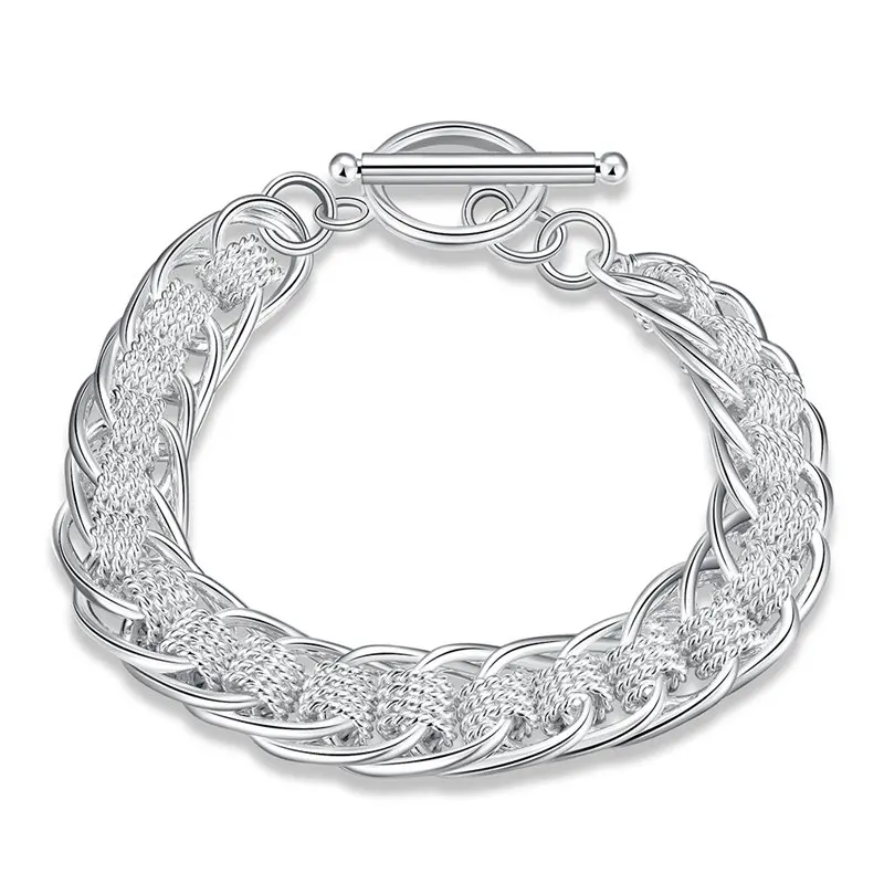 

New Charm 925 Sterling Silver Men 8 Inches Braided Chain Bracelet For Women Fashion Party Hip Hop Punk Jewelry Gift Wholesale