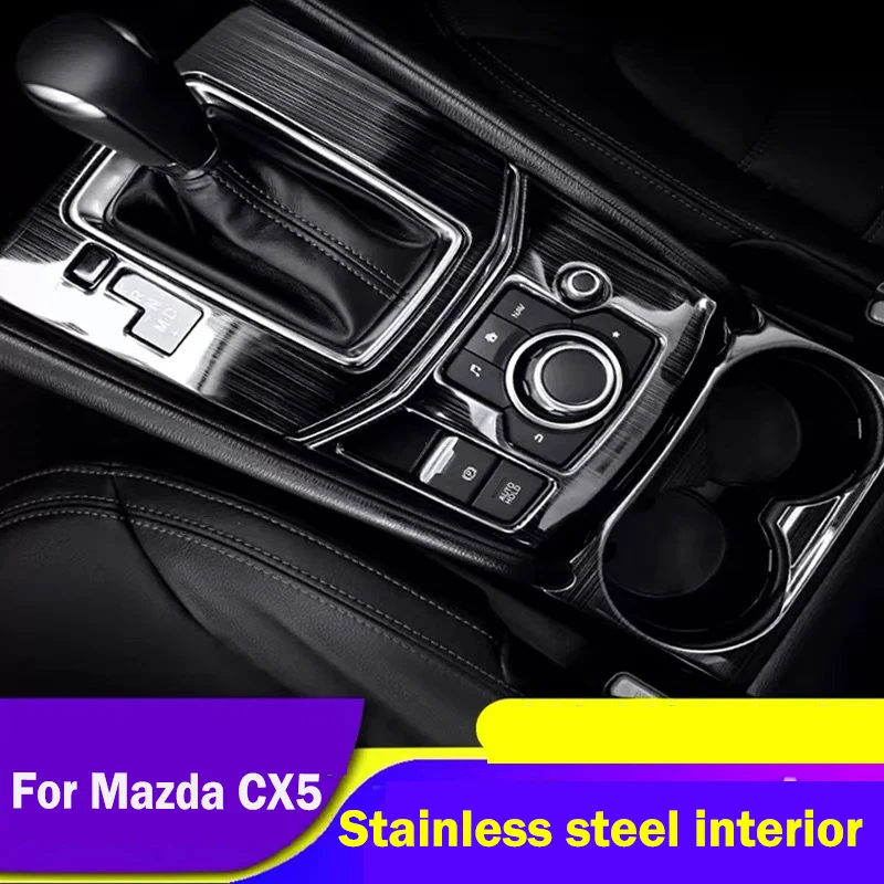 For Mazda CX5 Full Car Decoration Black Titanium Brushed Stainless Steel Interior Complete Decoration Set