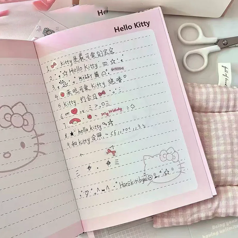 Miniso Hello Kittys Notebook Cute Cartoon Student Stationery A5 80 Page Horizontal Line Book Student Notepad Ins Classmate Gifts