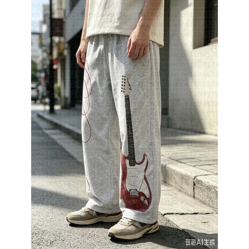 Y2K Trendy Retro Electric Guitar Print Sweatpants Men Womens Kid Oversized Loose Jogging Pant Street Rock Oversized Casual Pant