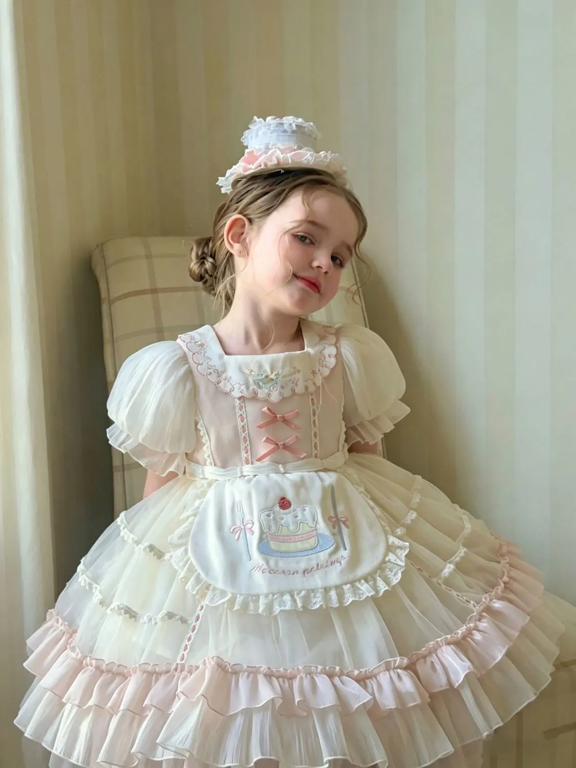 Summer Lolita Ball Gown Dress Girls Kids Sets Princess Pink Cartoon Gauze Skirts Birthday Party Childrens Clothing Layed Dress