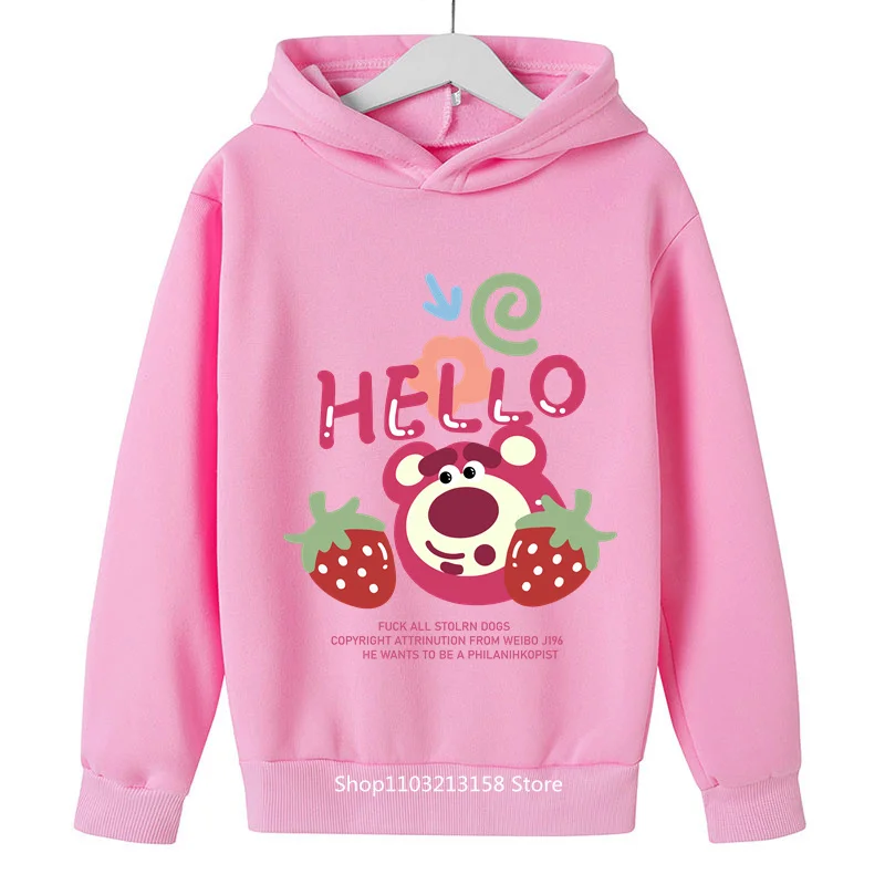 2024 Cute Strawberry Bear Lotso Kids Hoodie Cotton Boys Girls Student hoodie Casual fashion hoodie