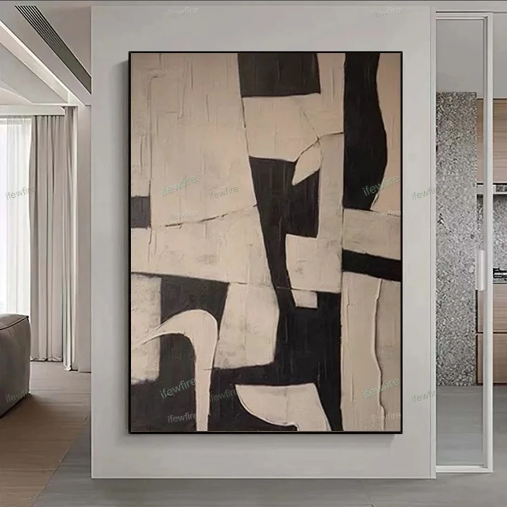 Hand Painted Cubism Modern Abstract Canvas Oil Painting White Gray Textured Wall Art Pictures For Living Room Home Cuadros Decor