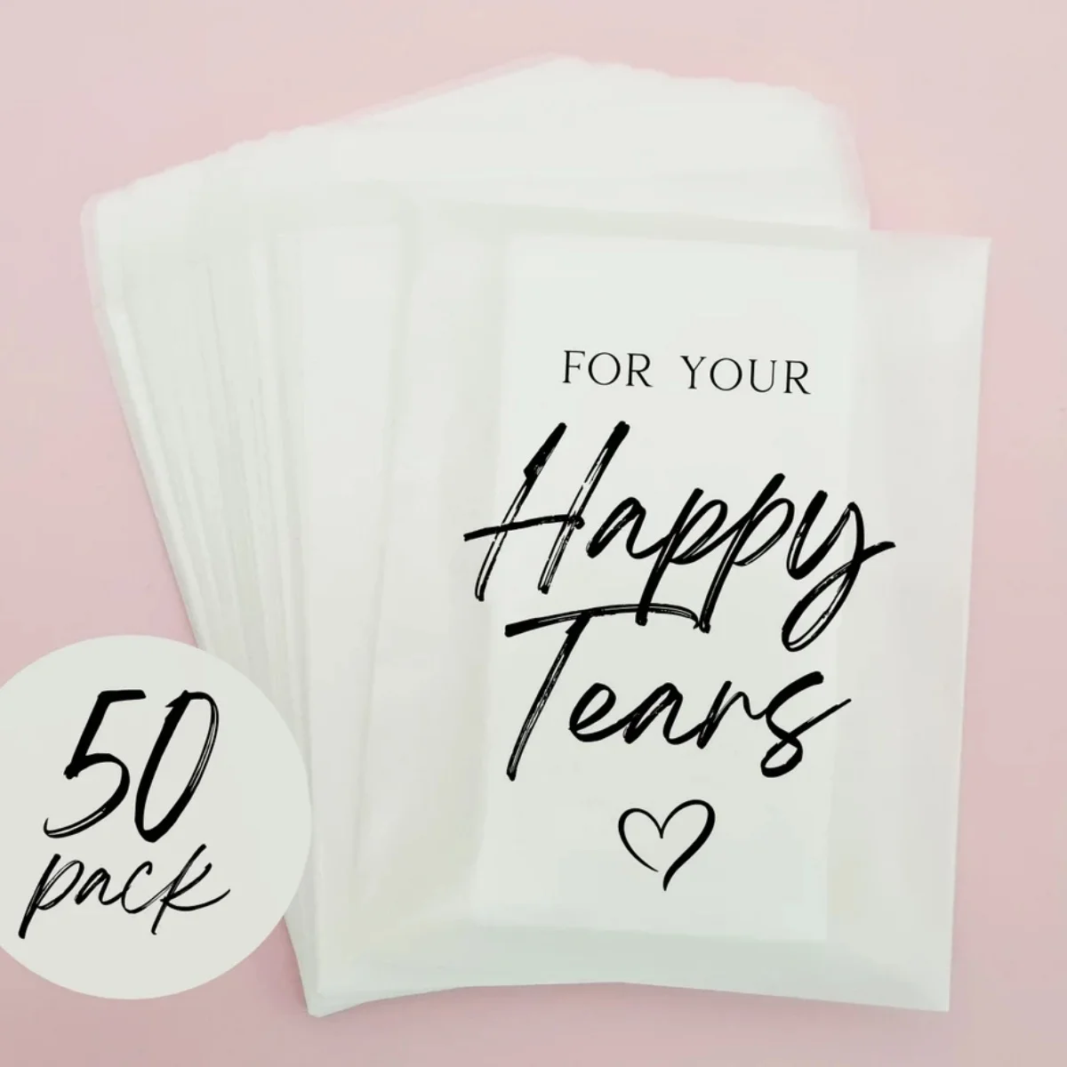 

50PCS For Your Happy Tears Wedding Tissues Packets 100% Biodegradable Glassine Bags - 50 pack - Wedding Supplies