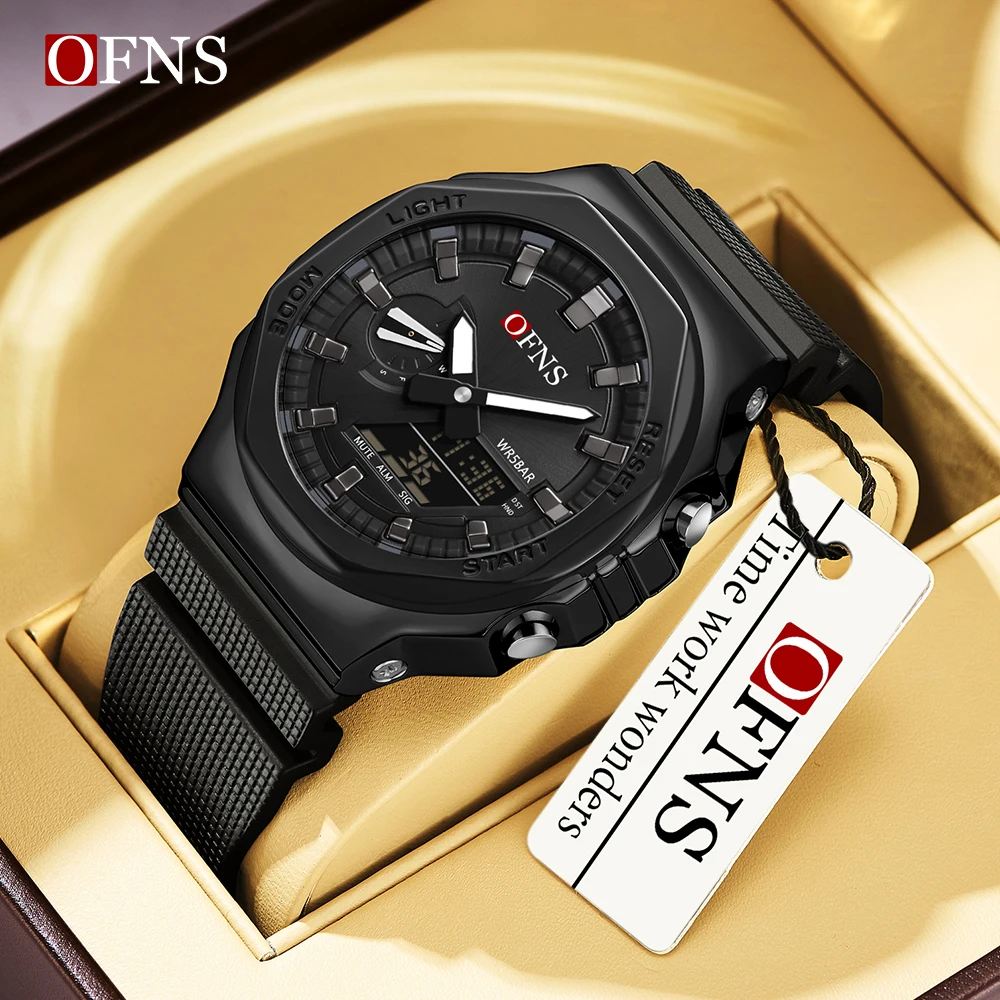 

FONS 3167 New Style Men Military Sport Wrist Watch Quartz Steel 50M Waterproof Dual Display Men Clock Watches Relogio Masculino