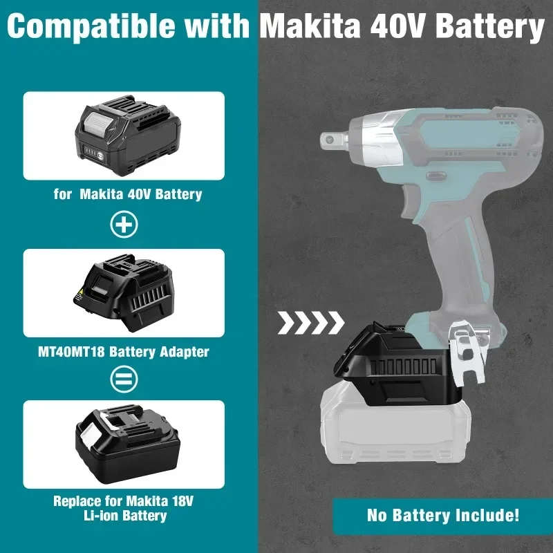 Para baterías de iones de litio Makita de 40V compatibles con herramientas eléctricas inalámbricas Makita de 18V convertidor adaptador de batería MT40MT18